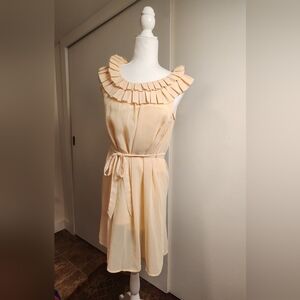 Vintage Cream Ruffle Sleeveless Silk Blend Dress Large L EUC